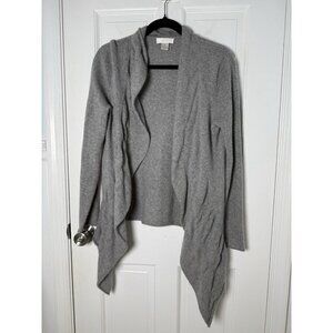 Kenar Gray Ruffle Cascade 100% Cashmere Open Cardigan Sweater M - Flawed